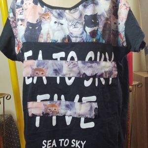 K-fashion Cats Sea To Sky five Korean fashion tee